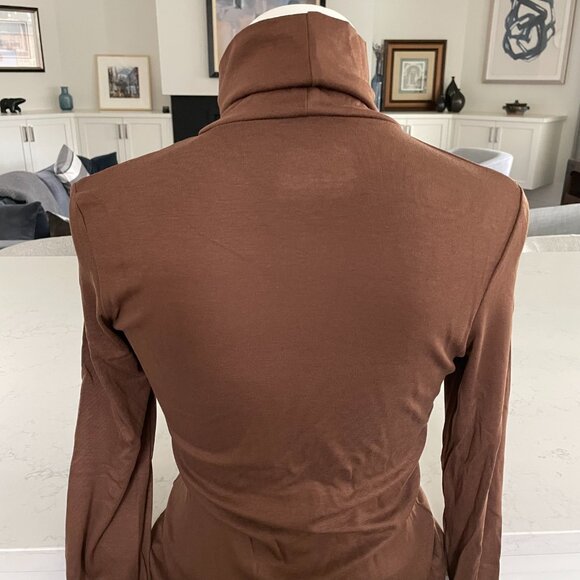 Anthropologie LS Mock Nk Viscose Blend Fine Ribbed Top Chocolate Brown Sz S NWOT - Picture 6 of 11